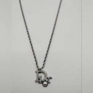 Dior Silver Crystal & Pearl Authentic Charm On A Silver S. Steel Necklace